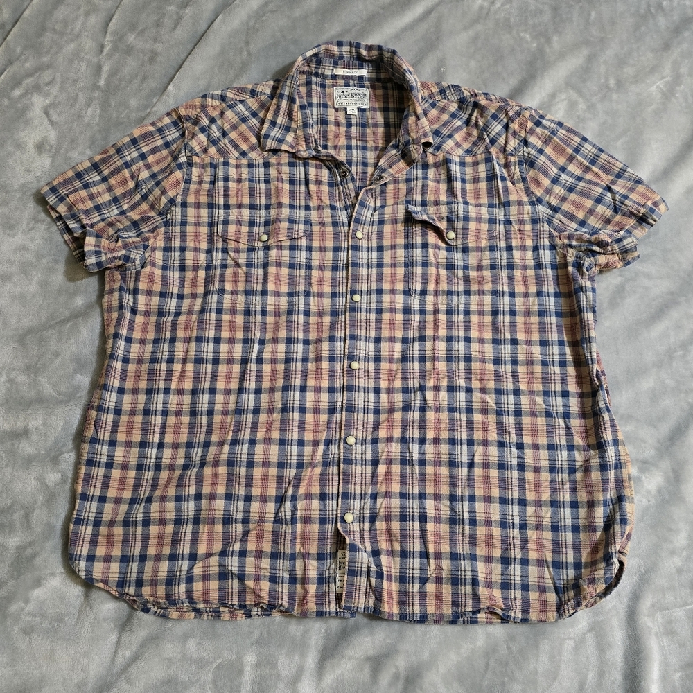 Lucky Brand Saturday Stretch Mens Plaid XXL Snap Button Up Shirt Short Sleeve